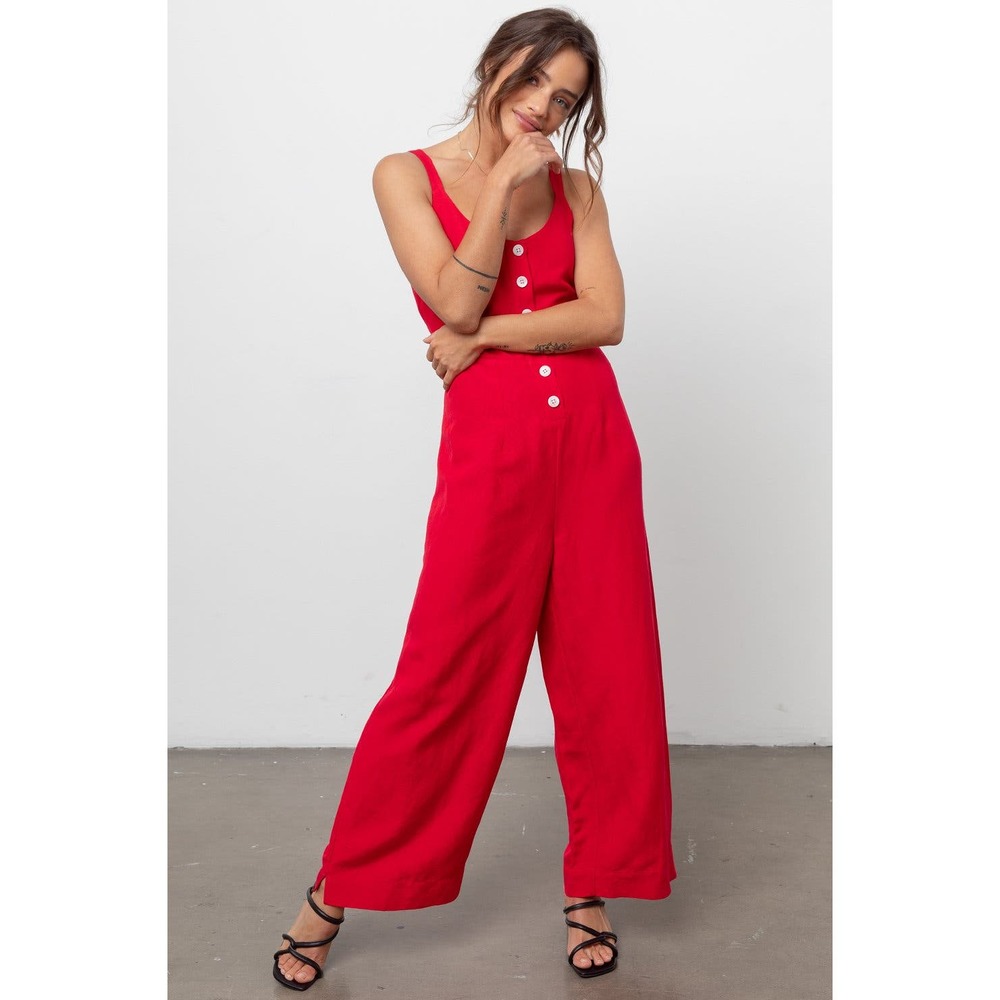 Rails Red Button-Front Wide-Leg Jumpsuit